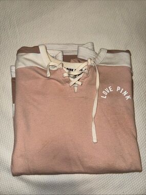PINK Lace-Up Pullover Sweatshirt in Dusty Rose & Brown